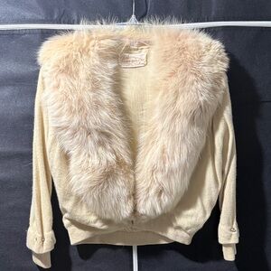 1950s fox fur collar cream cardigan Furs by Mr Herman vintage classic
